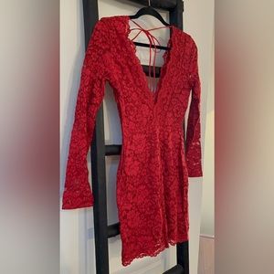 Red Dress w/ Deep V Neck